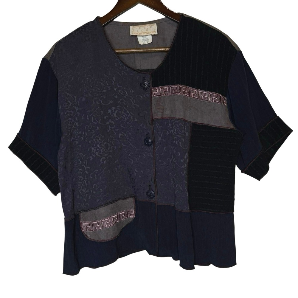 Spencer Alexis Vintage Patchwork Button Up Top Boho Mixed Media Art to Wear sz 8 - Picture 6 of 7